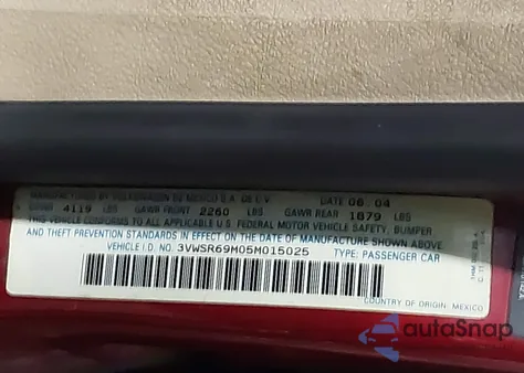 2005 Volkswagen Jetta Gls Tdi from USA, damaged, VIN 3VWSR69M05M015025